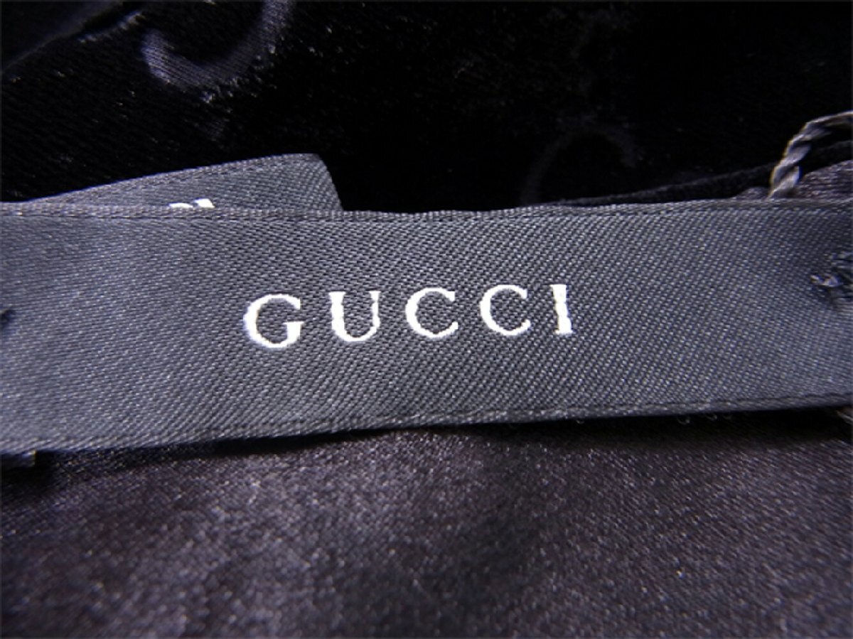 【ブラックフライデー30%OFFクーポン】グッチ マフラー フリンジ付き レディース ストール GG柄 ベロア ブラック 中古_画像7