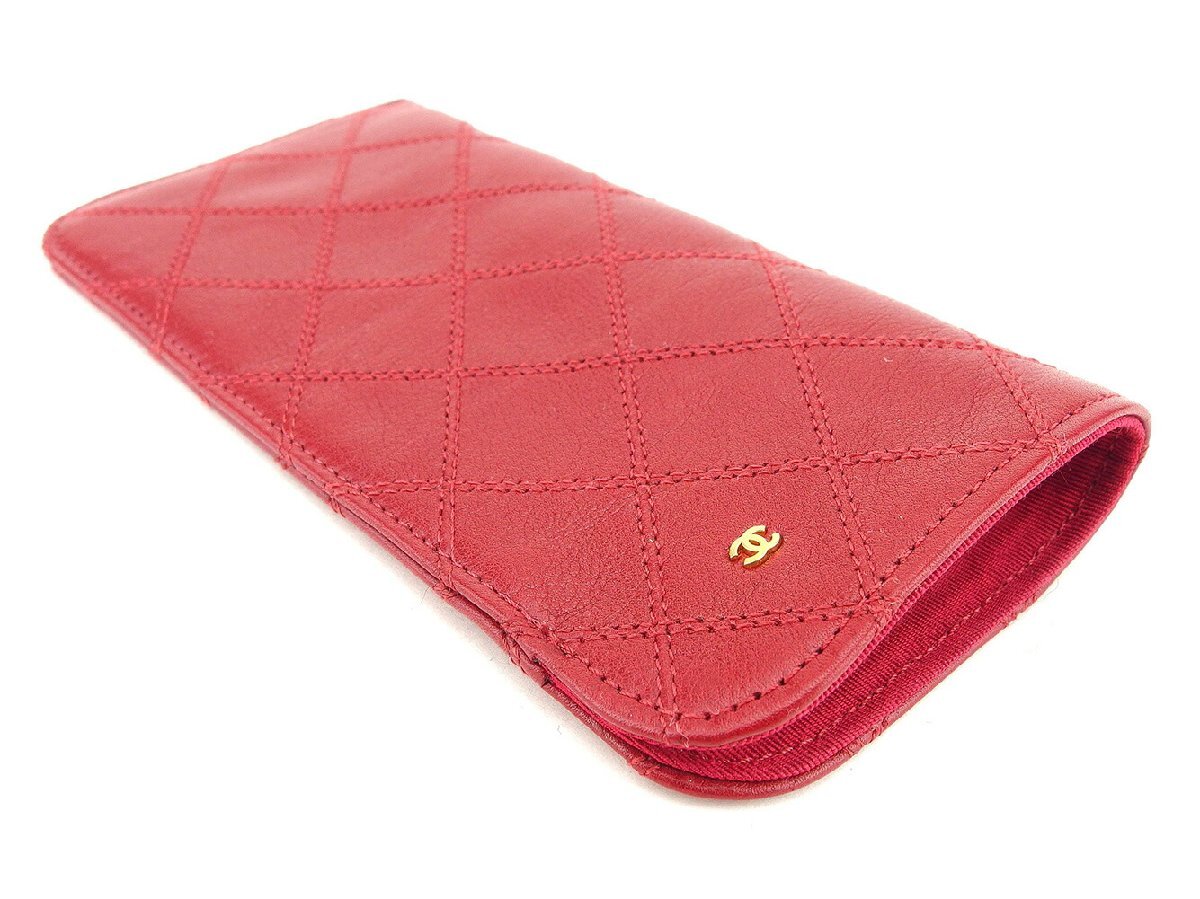 【ブラックフライデー30%OFFクーポン】シャネル メガネケース オールドシャネル レディース ビコローレ レッド 中古_画像3