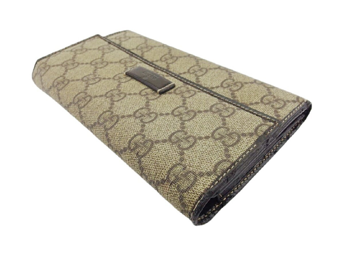 【ブラックフライデー30%OFFクーポン】グッチ GUCCI 三つ折り財布 GGプラス GGスプリーム ベージュ ブラウン レディース 中古_画像2