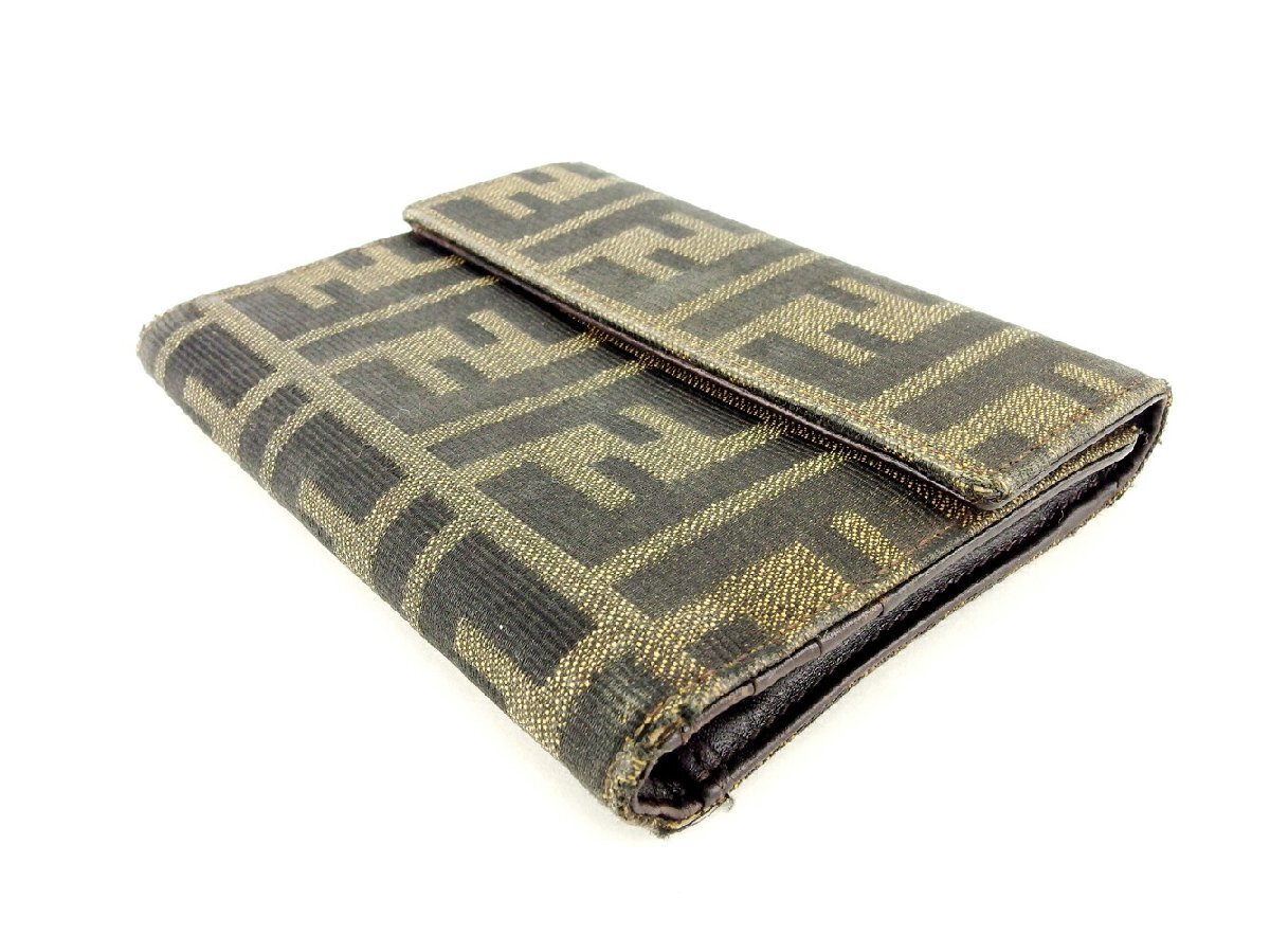 【ブラックフライデー30%OFFクーポン】フェンディ FENDI 三つ折り財布 ズッカ ブラック ベージュ ブラウン レディース 中古_画像2