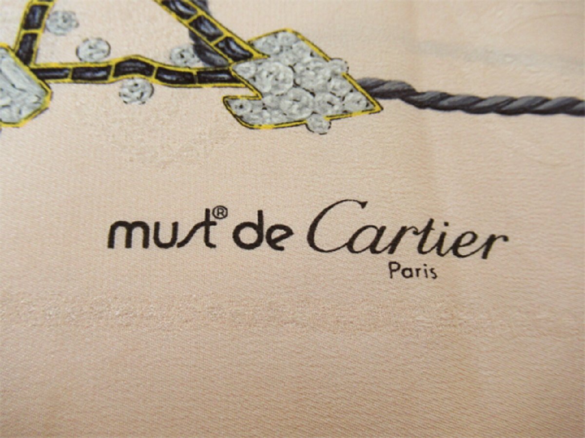 【ブラックフライデー30%OFFクーポン】カルティエ CARTIER スカーフ ジュエリー柄 ピンク ベージュ ネイビー系 レディース 中古_画像7