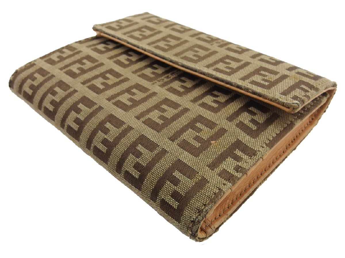 【ブラックフライデー30%OFFクーポン】フェンディ FENDI 三つ折り財布 ズッキーノ ベージュ ブラウン レディース 中古_画像3
