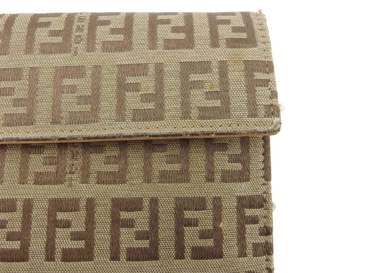 【ブラックフライデー30%OFFクーポン】フェンディ FENDI 三つ折り財布 ズッキーノ ベージュ ブラウン レディース 中古_画像4
