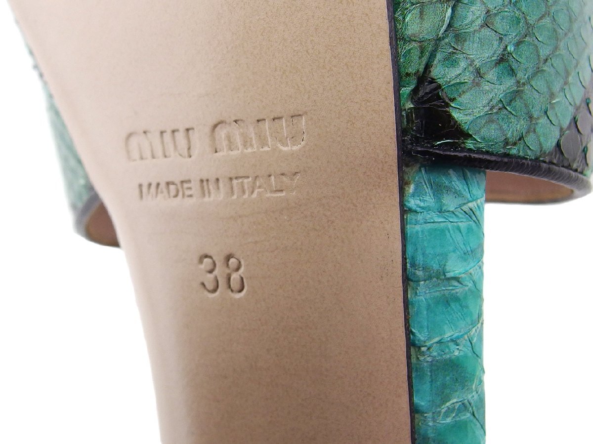 【ブラックフライデー30%OFFクーポン】ミュウミュウ MIUMIU サンダル パイソン グリーン×シルバー レディース 中古_画像9