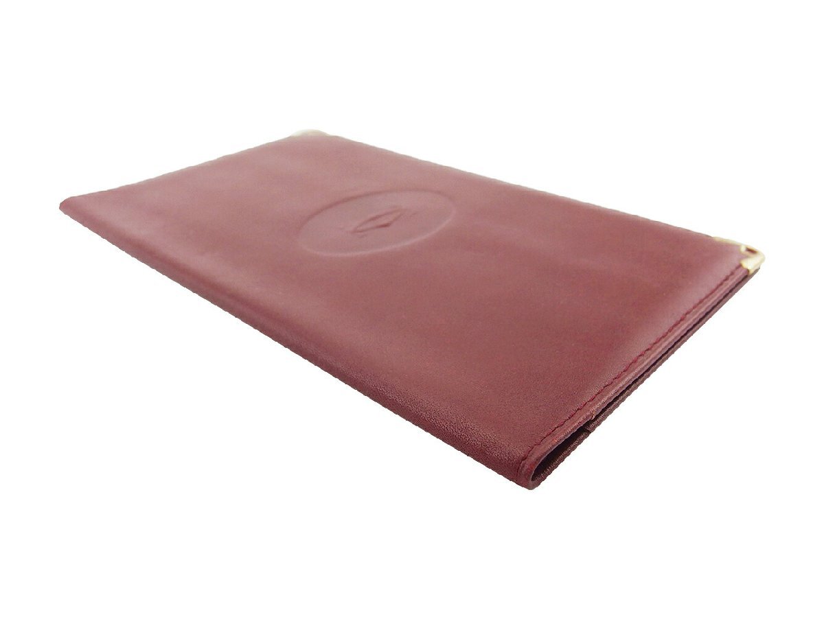 【ブラックフライデー30%OFFクーポン】カルティエ CARTIER 札入れ マストライン ボルドー×ゴールド レディース 中古_画像3