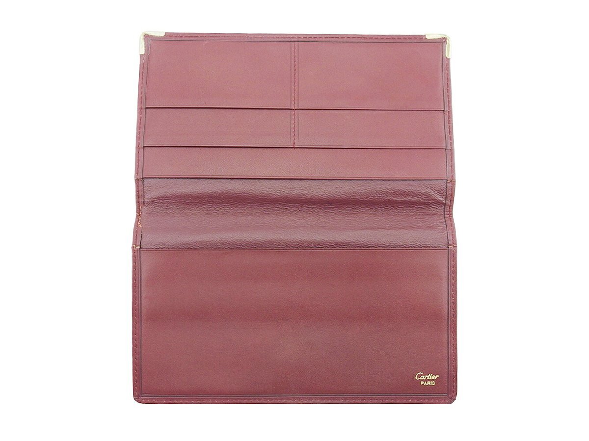 【ブラックフライデー30%OFFクーポン】カルティエ CARTIER 札入れ マストライン ボルドー×ゴールド レディース 中古_画像4