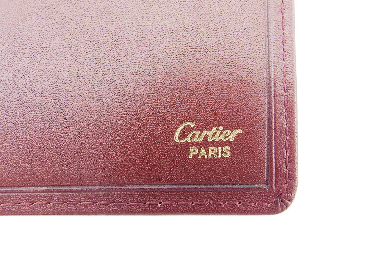 【ブラックフライデー30%OFFクーポン】カルティエ CARTIER 札入れ マストライン ボルドー×ゴールド レディース 中古_画像8