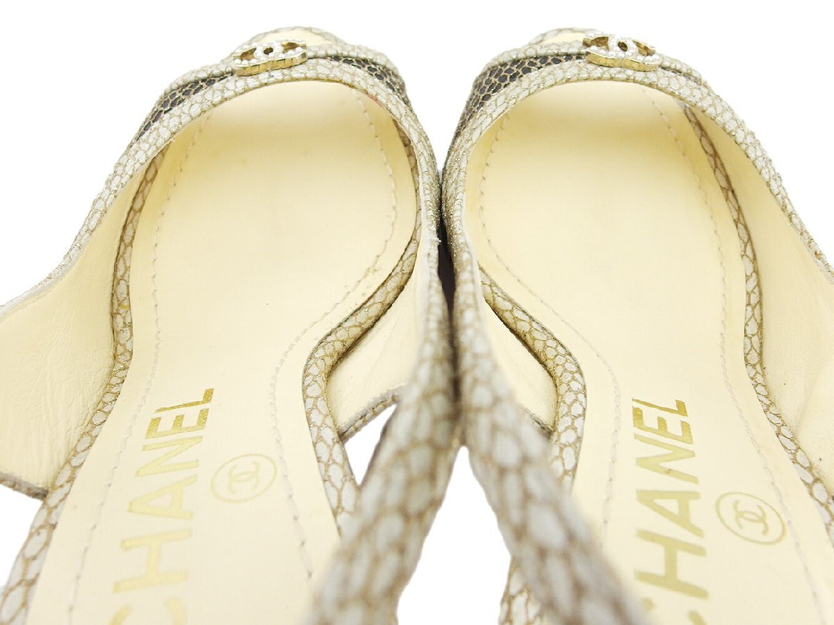 【ブラックフライデー30%OFFクーポン】シャネル CHANEL サンダル ココマーク ブラック×ベージュ×ゴールド レディース 中古_画像2