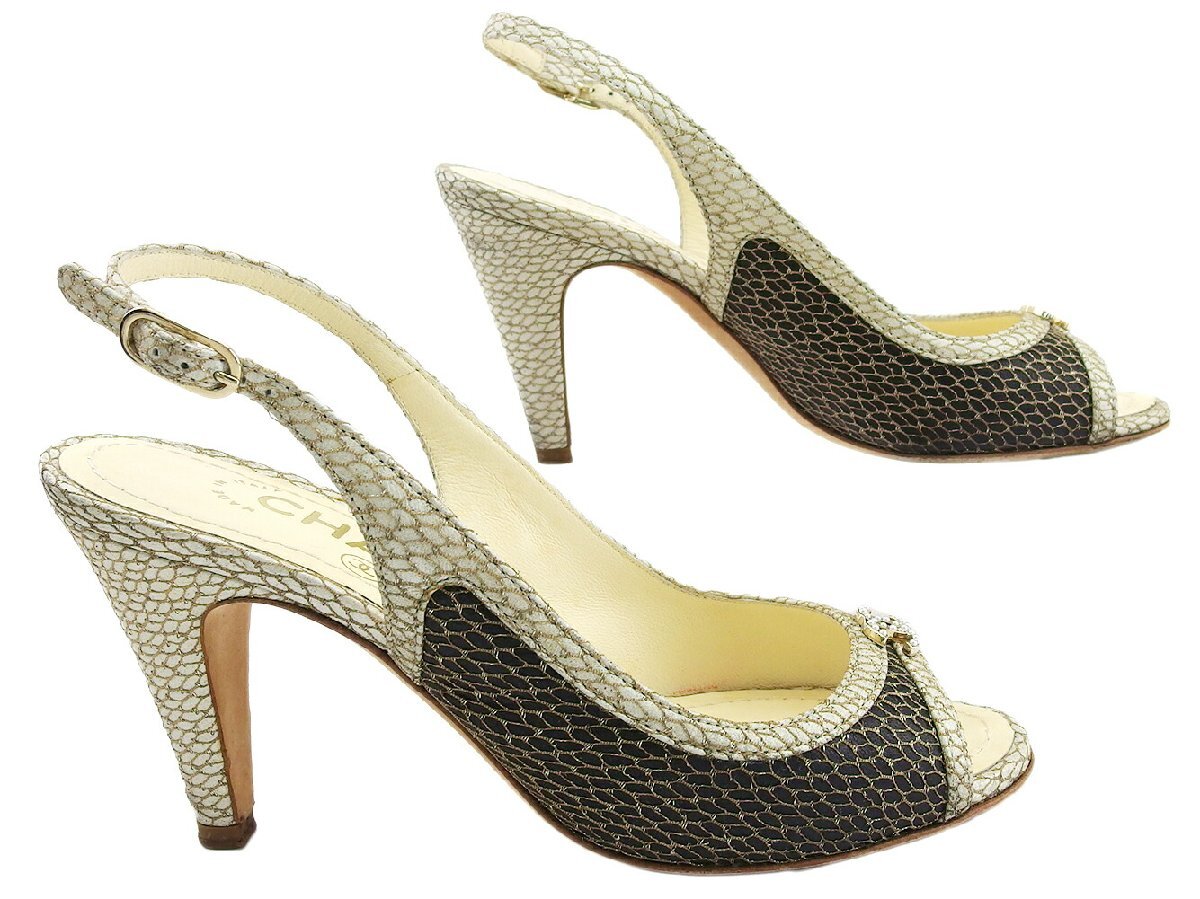 【ブラックフライデー30%OFFクーポン】シャネル CHANEL サンダル ココマーク ブラック×ベージュ×ゴールド レディース 中古_画像3