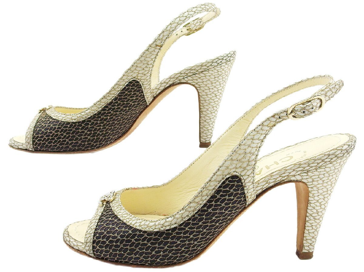 【ブラックフライデー30%OFFクーポン】シャネル CHANEL サンダル ココマーク ブラック×ベージュ×ゴールド レディース 中古_画像4