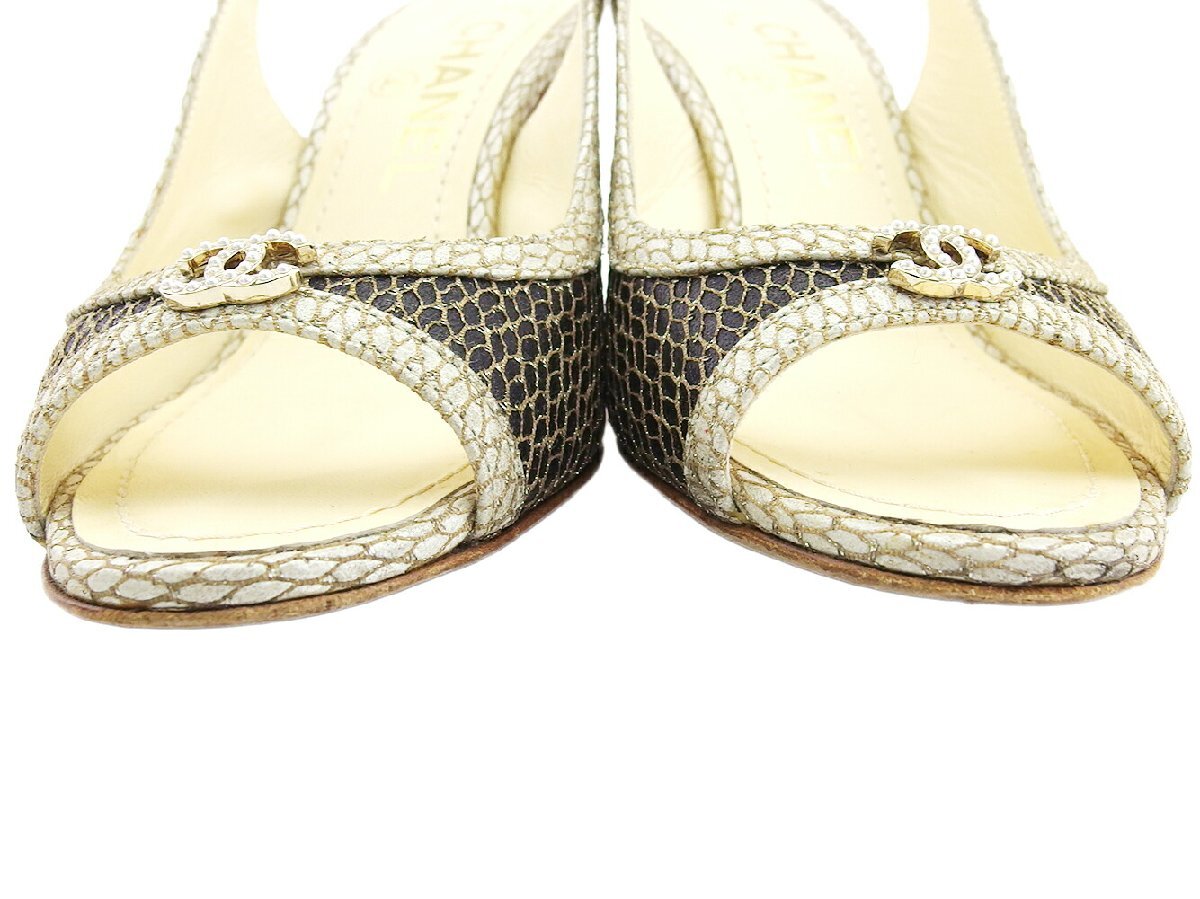 【ブラックフライデー30%OFFクーポン】シャネル CHANEL サンダル ココマーク ブラック×ベージュ×ゴールド レディース 中古_画像5