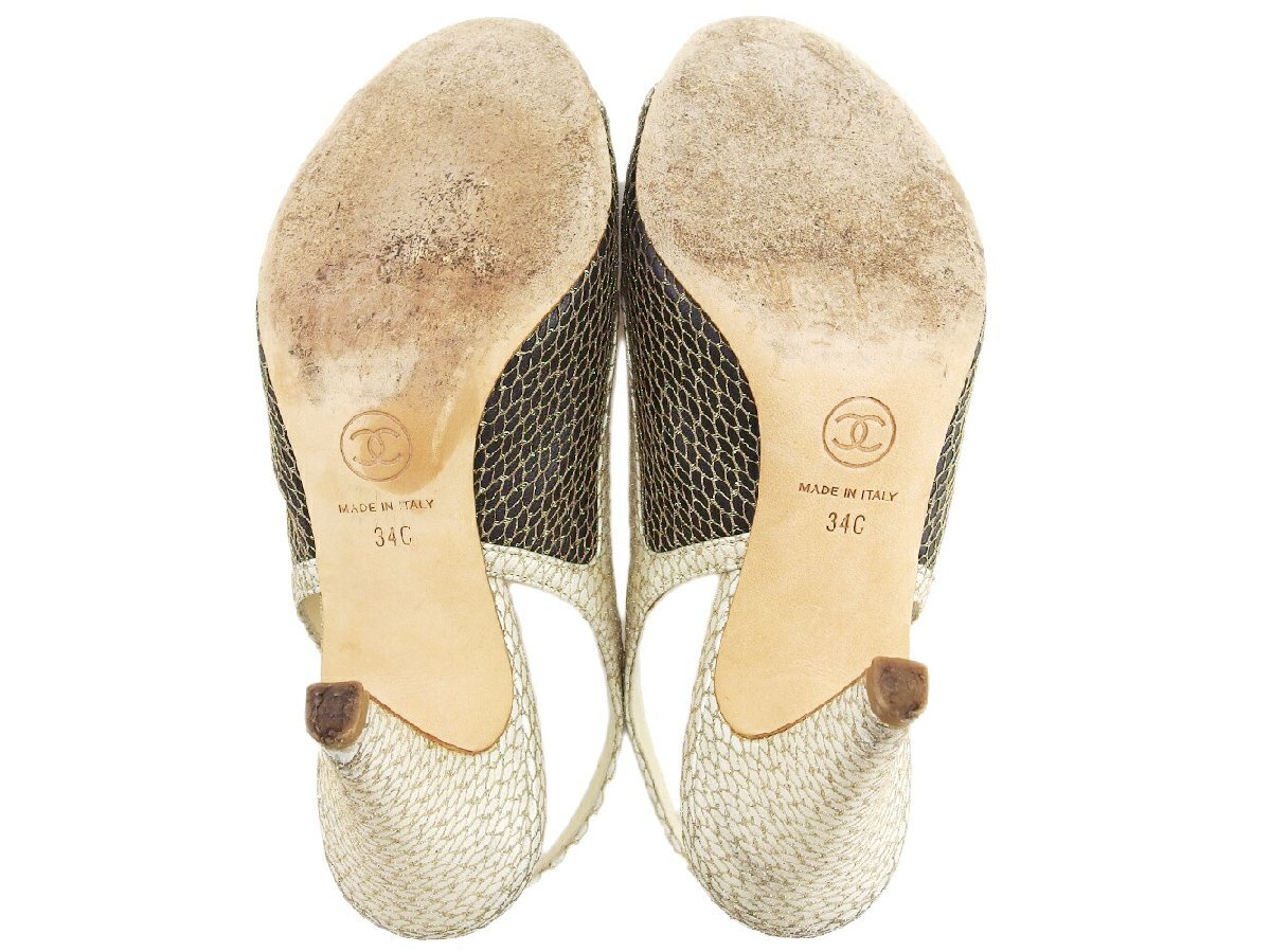 【ブラックフライデー30%OFFクーポン】シャネル CHANEL サンダル ココマーク ブラック×ベージュ×ゴールド レディース 中古_画像7