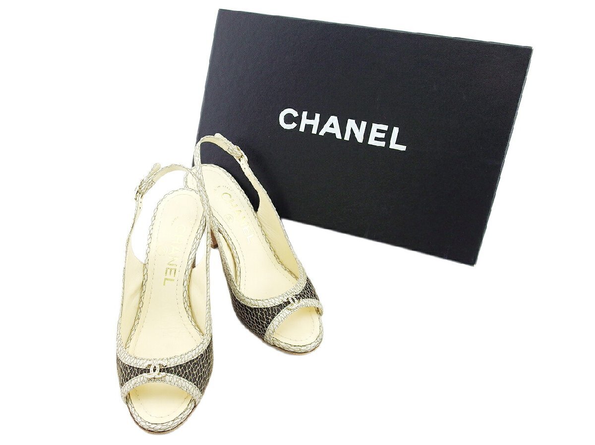 【ブラックフライデー30%OFFクーポン】シャネル CHANEL サンダル ココマーク ブラック×ベージュ×ゴールド レディース 中古_画像9