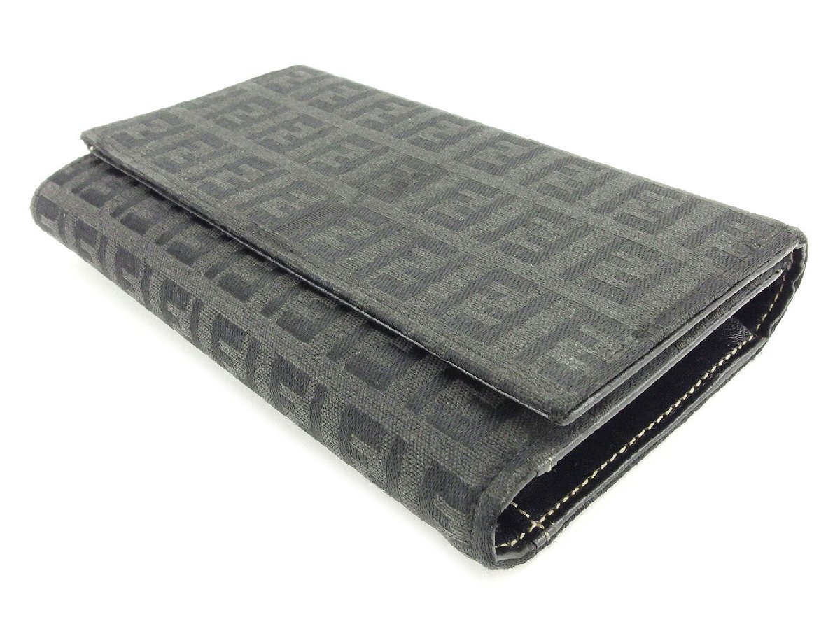 【ブラックフライデー30%OFFクーポン】フェンディ 三つ折り 財布 二つ折り 財布 レディース ズッキーノ ブラック 中古_画像2
