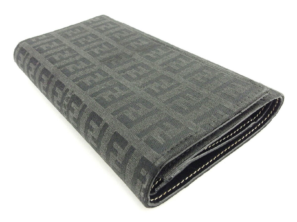 【ブラックフライデー30%OFFクーポン】フェンディ 三つ折り 財布 二つ折り 財布 レディース ズッキーノ ブラック 中古_画像3