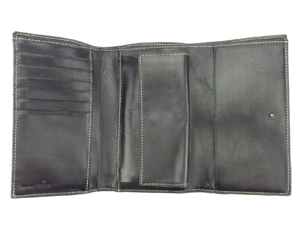 【ブラックフライデー30%OFFクーポン】フェンディ 三つ折り 財布 二つ折り 財布 レディース ズッキーノ ブラック 中古_画像4