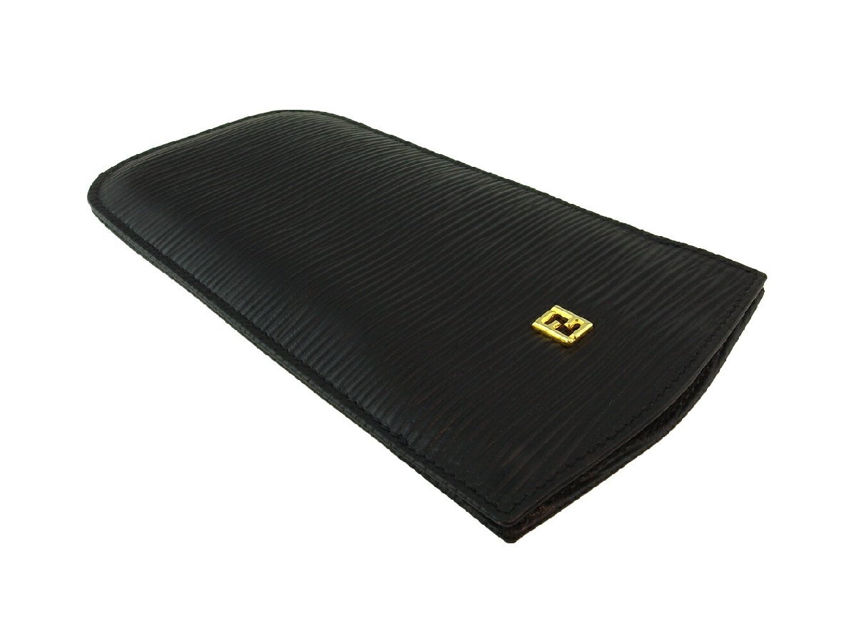 【ブラックフライデー30%OFFクーポン】フェンディ FENDI メガネケース FFマーク ブラック ゴールド レディース 中古_画像3