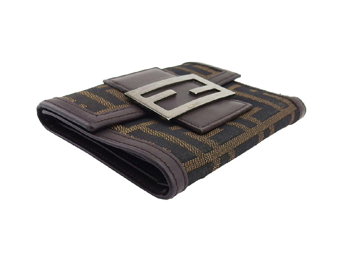 【ブラックフライデー30%OFFクーポン】フェンディ FENDI 三つ折り財布 ズッカ（柄） ブラック　ブラウン レディース 中古_画像2