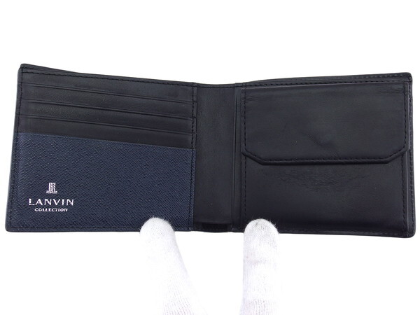 【10%OFFクーポン】ランバン LANVIN 二つ折り財布 クウルールドヴァン ネイビー×ブラック レディース 中古_画像5