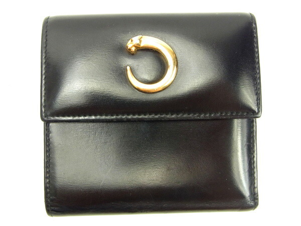 【30%OFFクーポン】カルティエ 三つ折り財布 レディース パンテール ブラック 中古_画像2