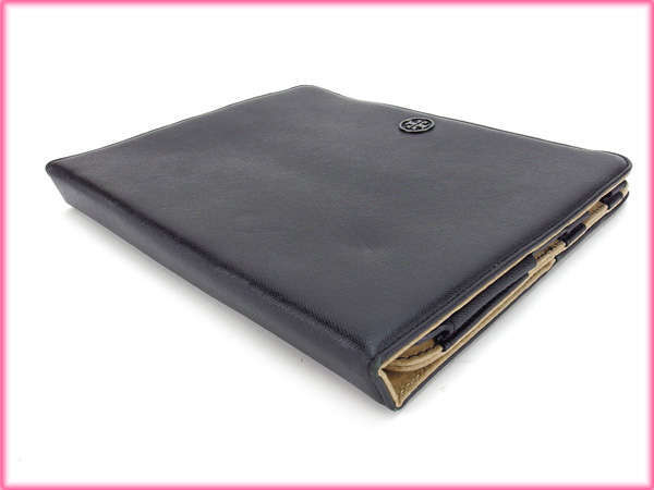 【30%OFFクーポン】トリバーチ iPadケース アイパッド レディース ロゴプレート ブラック×ブラックシルバー 中古_画像4