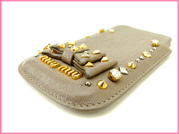 [30%OFF купон ] MiuMiu iPhone4/5/SE женский лента узор имеется заклепки серебряный б/у 