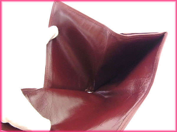 【30%OFFクーポン】カルティエ 三つ折り財布 がま口 レディース 角プレート付き マストライン ボルドー×ゴールド 中古_画像5