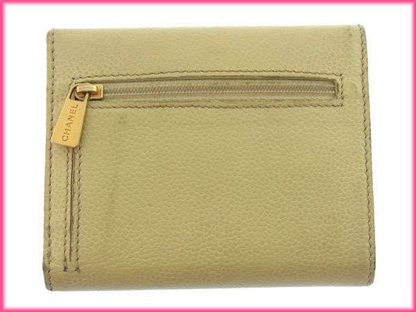【30%OFFクーポン】シャネル 三つ折り財布 ファスナー レディース ココマーク クリーム×ゴールド 中古_画像2