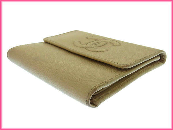 【30%OFFクーポン】シャネル 三つ折り財布 ファスナー レディース ココマーク クリーム×ゴールド 中古_画像7