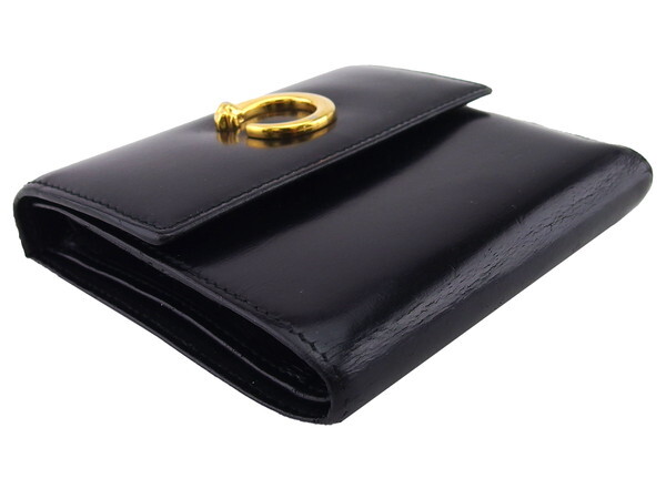 【30%OFFクーポン】カルティエ CARTIER 三つ折り財布 パンテール ブラック×ゴールド レディース 中古_画像2