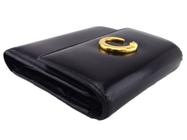 【30%OFFクーポン】カルティエ CARTIER 三つ折り財布 パンテール ブラック×ゴールド レディース 中古_画像3