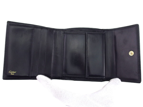 【30%OFFクーポン】カルティエ CARTIER 三つ折り財布 パンテール ブラック×ゴールド レディース 中古_画像4