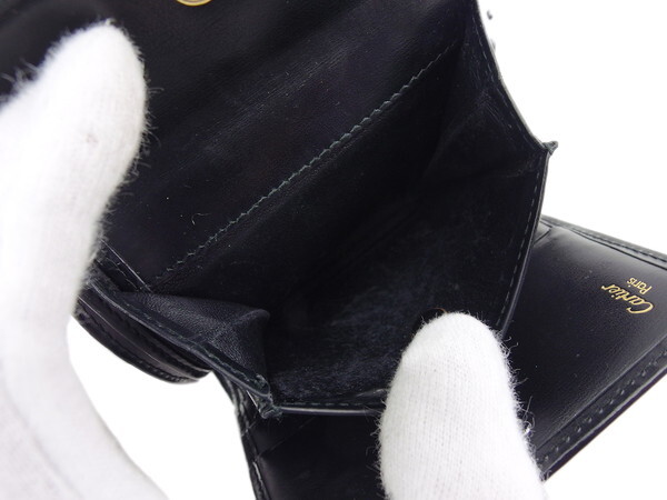 【30%OFFクーポン】カルティエ CARTIER 三つ折り財布 パンテール ブラック×ゴールド レディース 中古_画像6