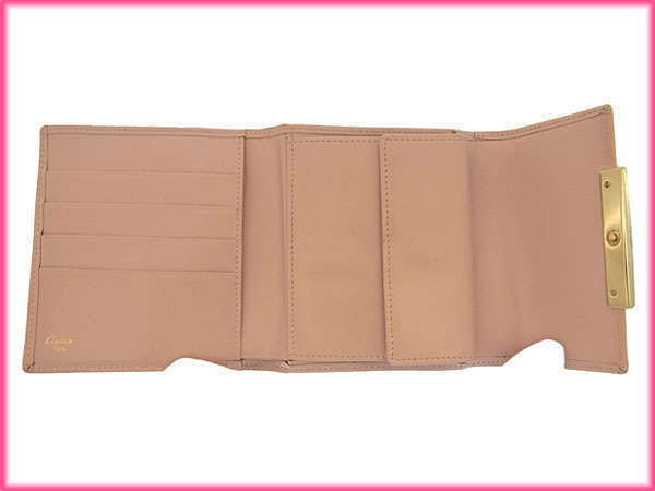 【30%OFFクーポン】カルティエ 三つ折り財布 /コンパクトサイズ レディース /ラブコレクション ビスプレート ライトピンク×ゴールド 中古_画像3