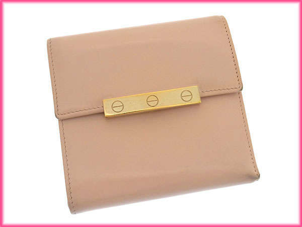 【30%OFFクーポン】カルティエ 三つ折り財布 /コンパクトサイズ レディース /ラブコレクション ビスプレート ライトピンク×ゴールド 中古_画像7