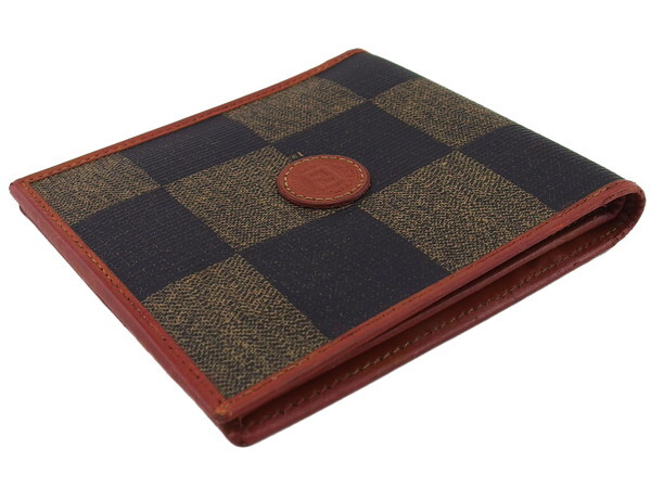 【ブラックフライデー30%OFFクーポン】フェンディ FENDI 札入れ ペカン　ブロックチェック ライトブラウン　ブラック レディース 中古_画像3