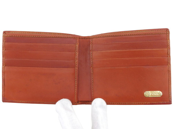 【ブラックフライデー30%OFFクーポン】フェンディ FENDI 札入れ ペカン　ブロックチェック ライトブラウン　ブラック レディース 中古_画像4