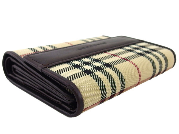 【ブラックフライデー30%OFFクーポン】バーバリー BURBERRY 三つ折り財布 ノバチェック ベージュ ブラウン ブラック系 レディース 中古_画像2