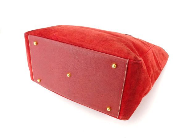 【ブラックフライデー30%OFFクーポン】グッチ トートバッグ ハンドバッグ レディース レッド×ゴールド 中古_画像4