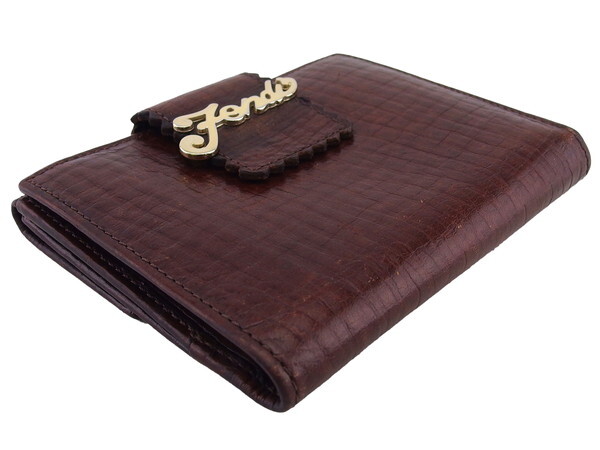 【ブラックフライデー30%OFFクーポン】フェンディ FENDI 三つ折り財布 ブラウン×ゴールド レディース 中古_画像2