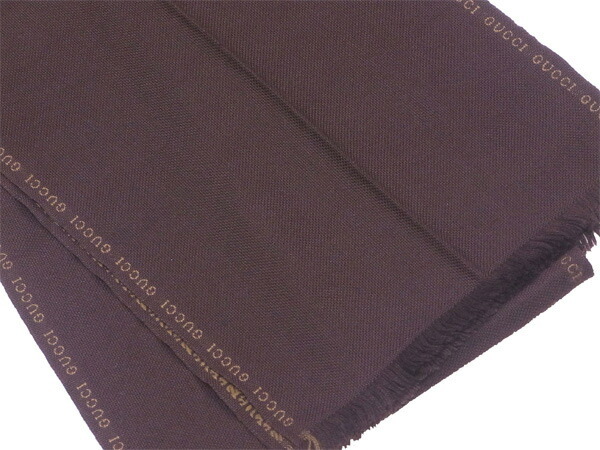 【ブラックフライデー30%OFFクーポン】グッチ マフラー フリンジ付き レディース ロゴライン ブラウン×ベージュ 中古_画像2