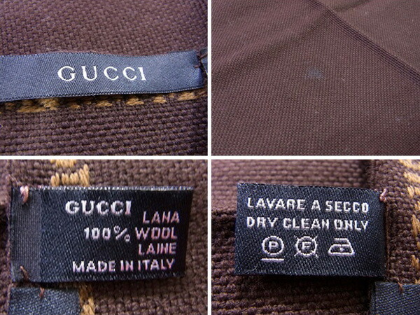 【ブラックフライデー30%OFFクーポン】グッチ マフラー フリンジ付き レディース ロゴライン ブラウン×ベージュ 中古_画像6