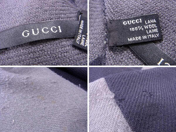 【ブラックフライデー30%OFFクーポン】グッチ マフラー フリンジ付き レディース Gマーク ネイビー×グレー 中古_画像5