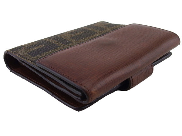 【ブラックフライデー30%OFFクーポン】フェンディ FENDI 三つ折り財布 ズッカ ダークブラウン×ベージュ レディース 中古_画像3