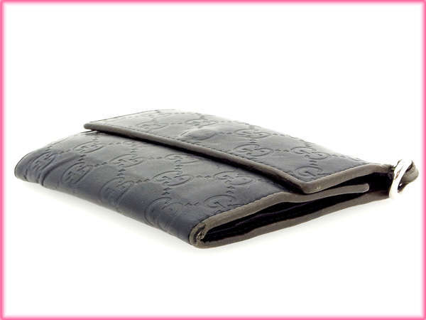 【ブラックフライデー30%OFFクーポン】グッチ 三つ折り財布 レディース グッチシマ ブラック×カーキー 中古_画像7