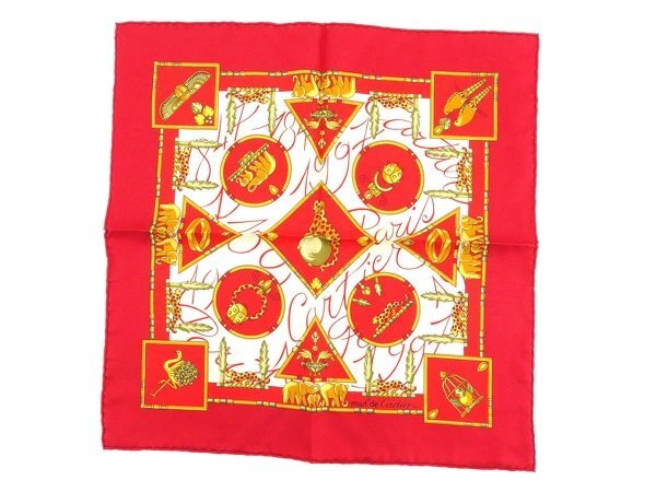 【ブラックフライデー30%OFFクーポン】カルティエ スカーフ ファッションアイテム レディース レッド×イエローゴールド系 中古_画像2