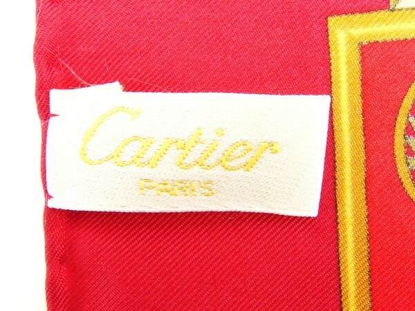 【ブラックフライデー30%OFFクーポン】カルティエ スカーフ ファッションアイテム レディース レッド×イエローゴールド系 中古_画像4