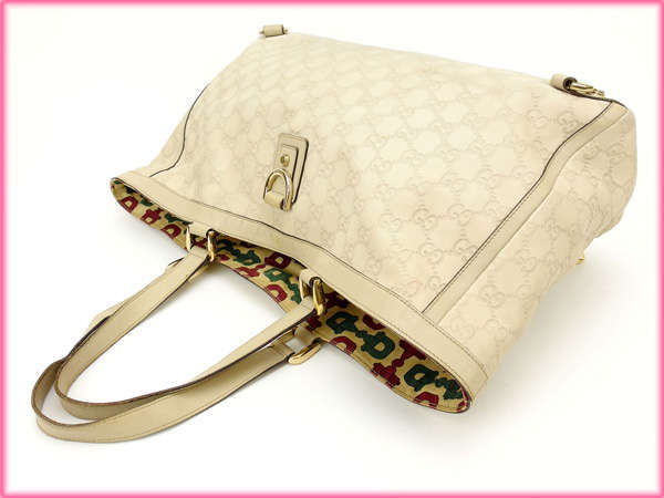 【ブラックフライデー30%OFFクーポン】グッチ トートバッグ ワンショルダー レディース グッチシマ ホワイト 中古_画像3