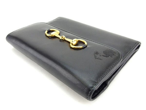 【ブラックフライデー30%OFFクーポン】グッチ 三つ折り財布 がま口 中長財布 レディース ブラック×ゴールド 中古_画像4