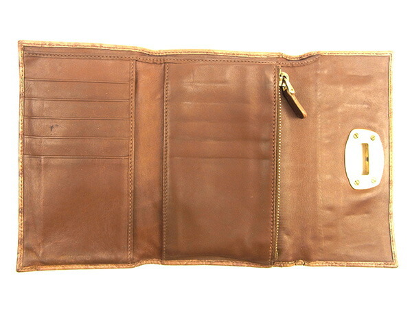 【ブラックフライデー30%OFFクーポン】ミュウミュウ 三つ折り財布 レディース クロコダイル型押し ブラウン系×ベージュ 中古_画像3